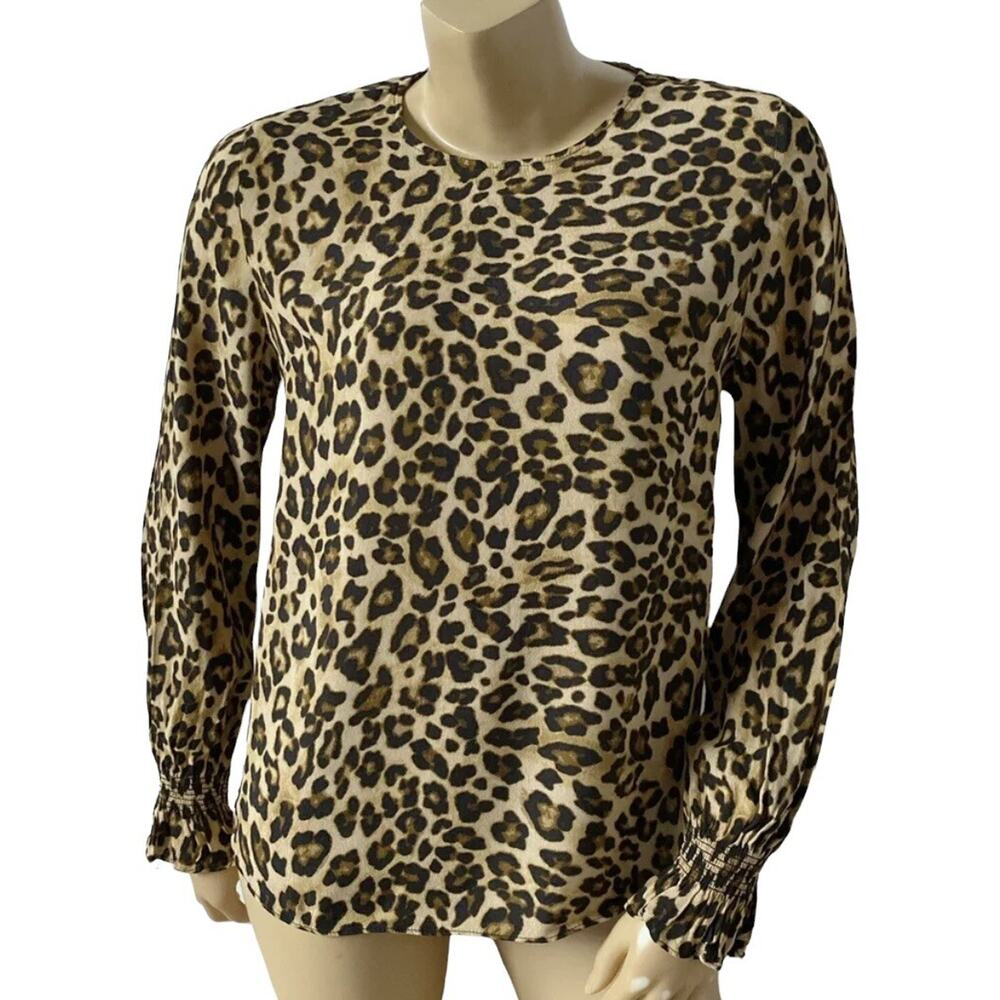 H&M Womens Size 4 Semi Sheer Animal Print Long Sleeve 100% Viscose Top Shirt